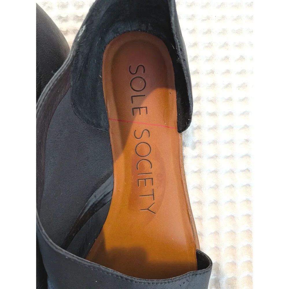 Sole Society Black Leather Asymmetrical Open Toe d'Orsay Flat Sandals Womens 8.5 - Picture 5 of 8